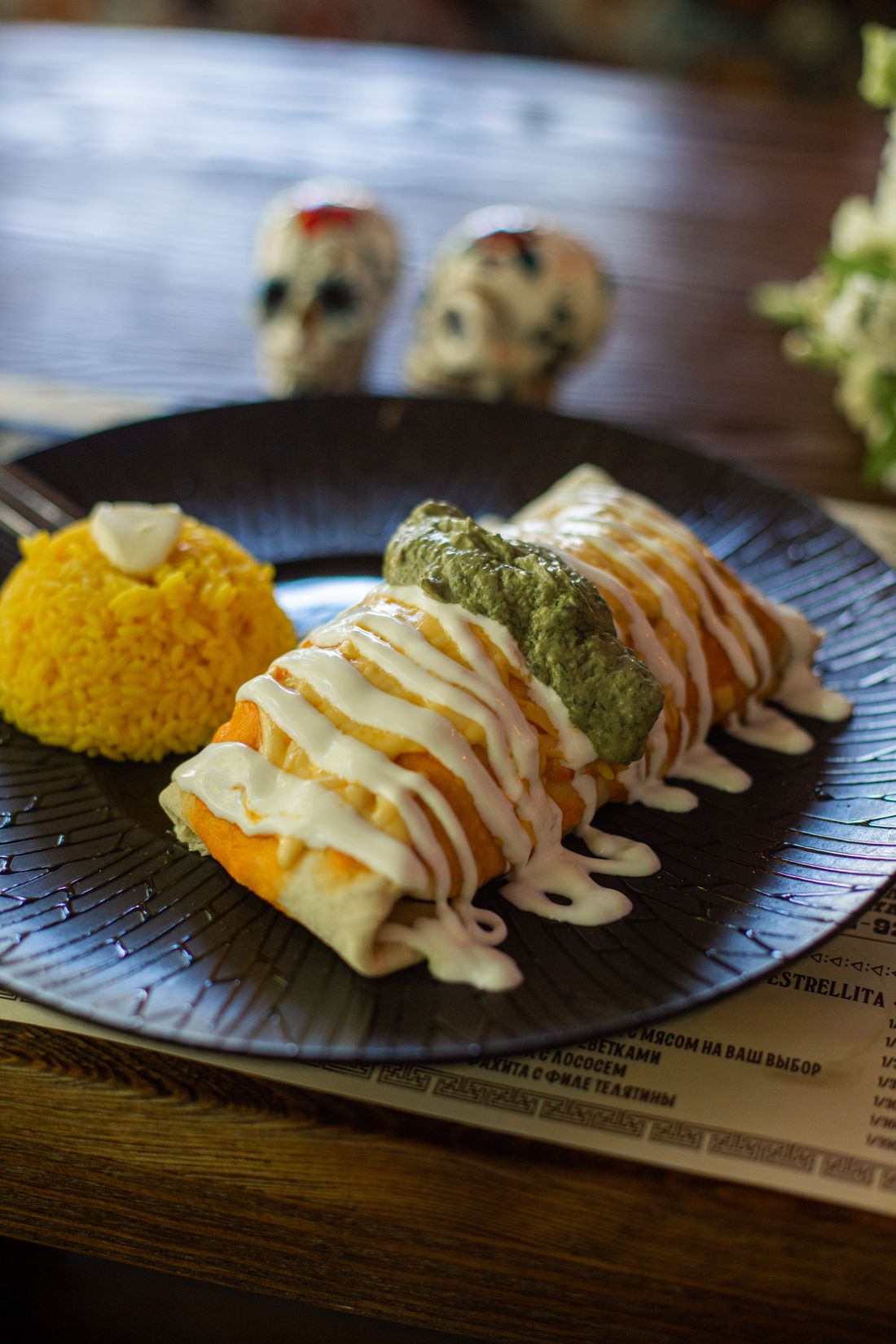 A chimichanga with rice